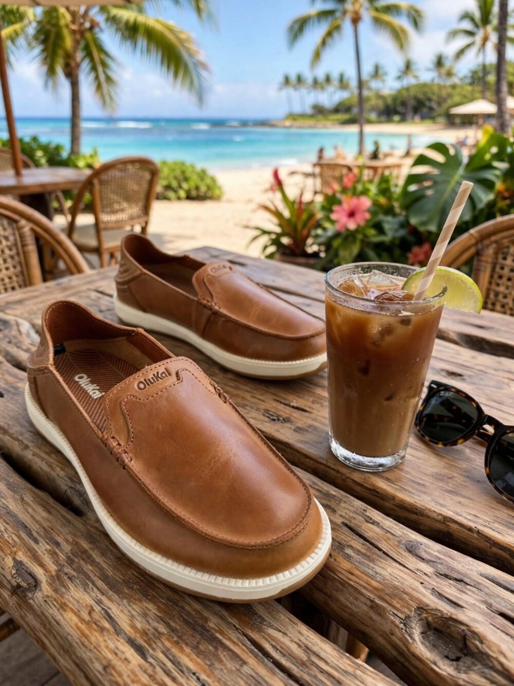 OluKai Kakaha Nia Men’s Leather Loafers Shoes $140 in Fox Brown